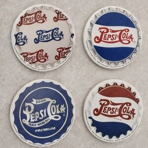 Pepsi Cola Ceramic Coaster Set of 4 Bottle Cap Style Retro Soda Bar Decor